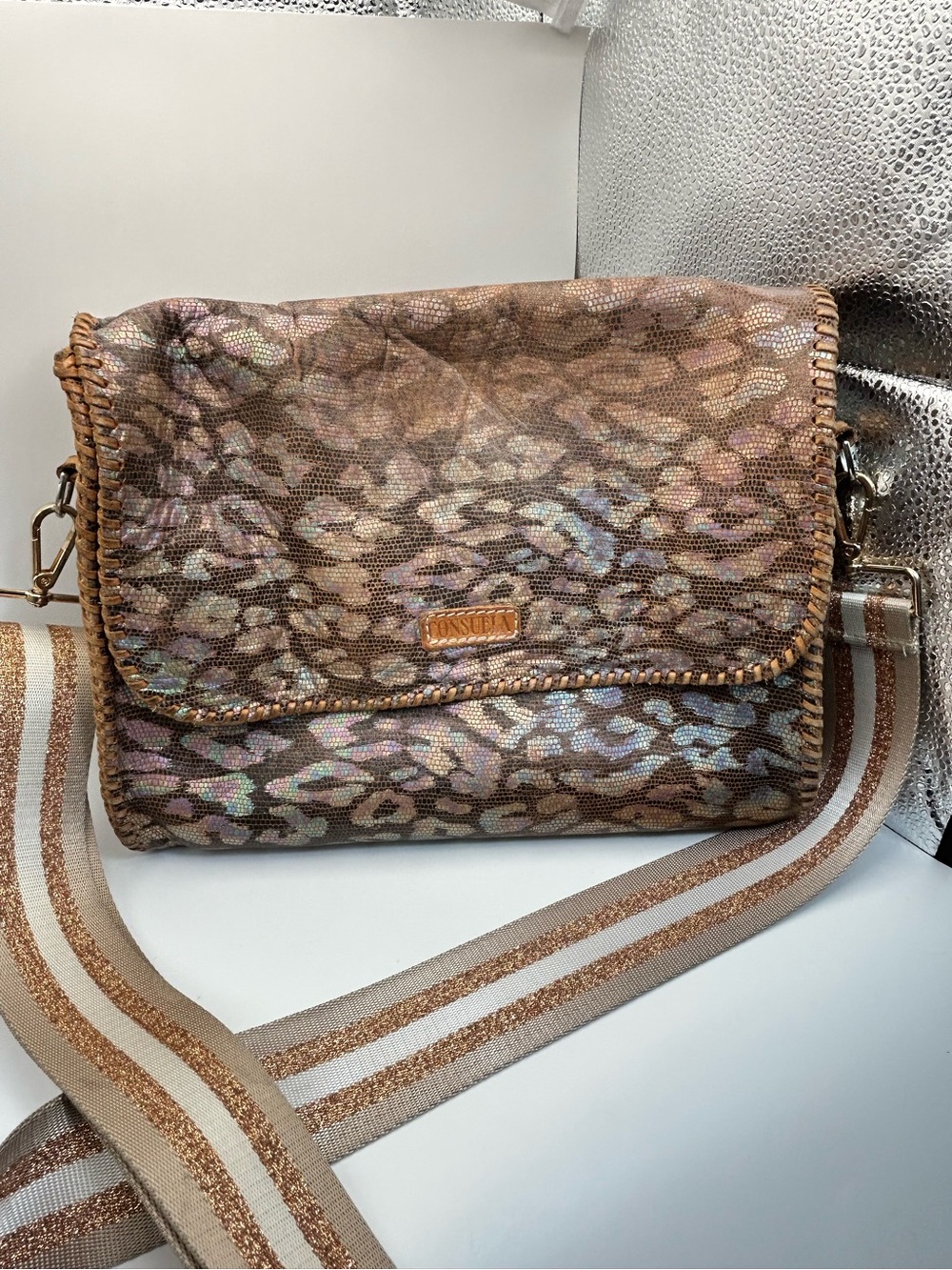 Consuela Around Town Iris Clutch 12" x 10" Leather with Kedzie Strap Please Read - Picture 2 of 14
